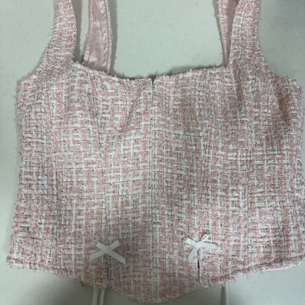 Guizio Pink and White Tweed corset